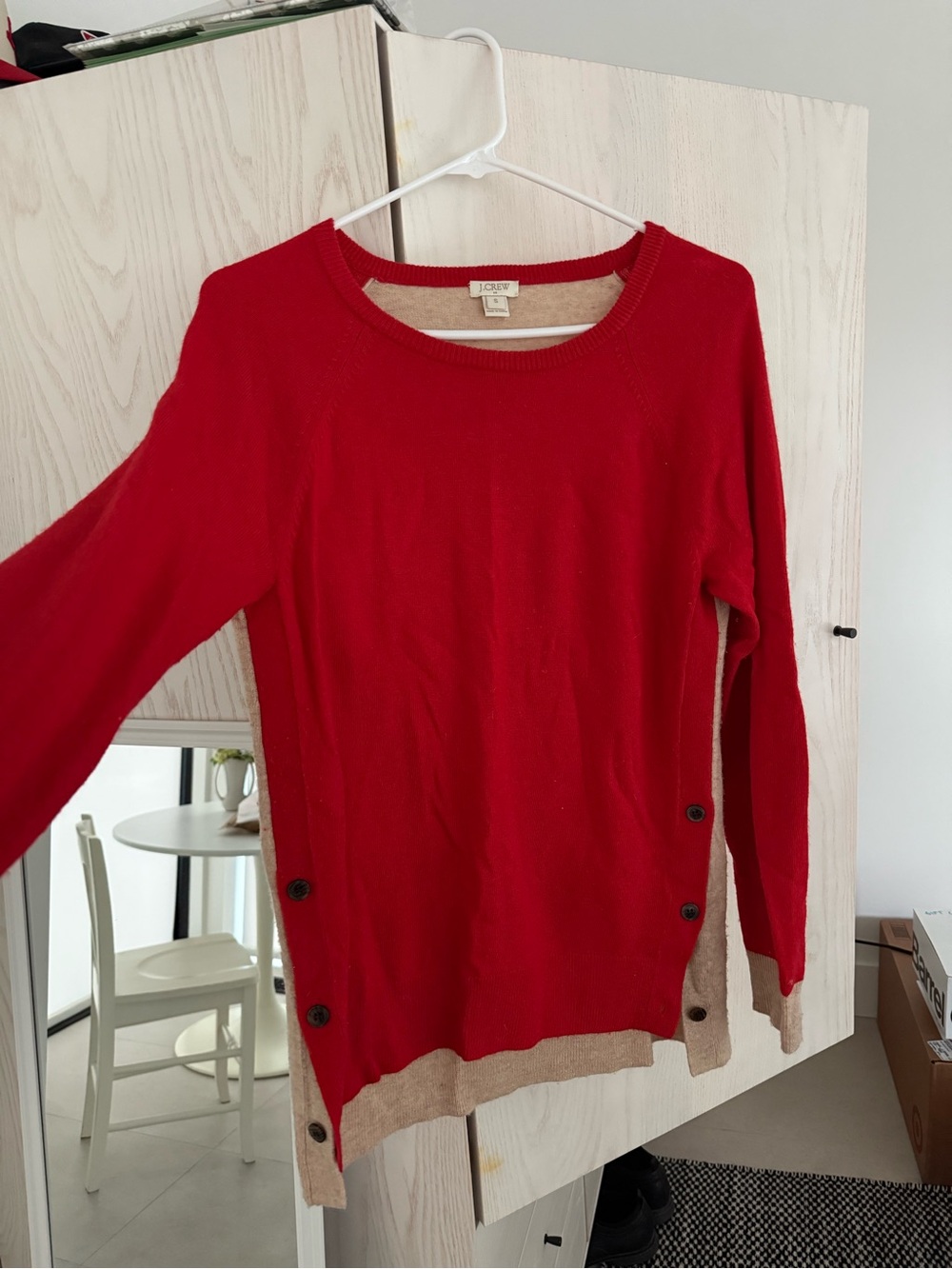 Red and Tan Panel Women's Button-Side Sweater by J. Crew